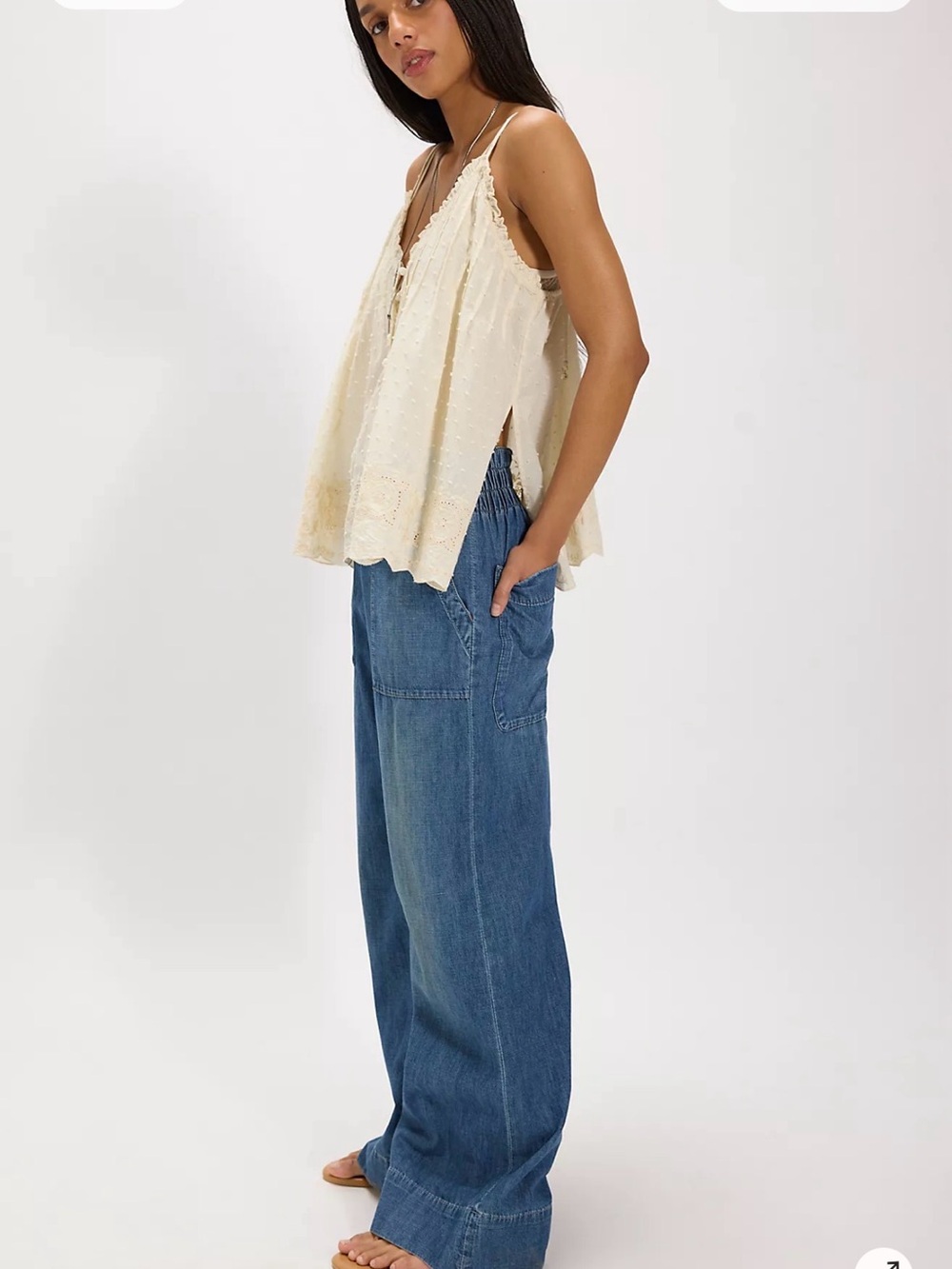Free People Denim Wide Leg Jeans in Medium Blue - Picture 3 of 5